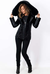 Women's exclusive Alpaca Vihra coat with hood Black